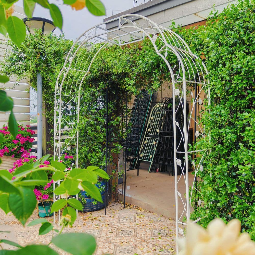 Clihome 98.43 in. H Metal Garden Arch Garden Arbor Trellis Climbing ...