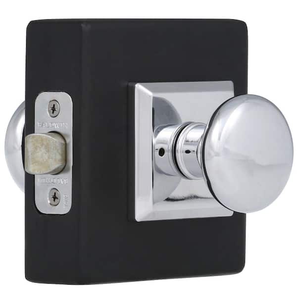 Baldwin Reserve Round Polished Chrome Bed/Bath Door Knob with Traditional Square Rose