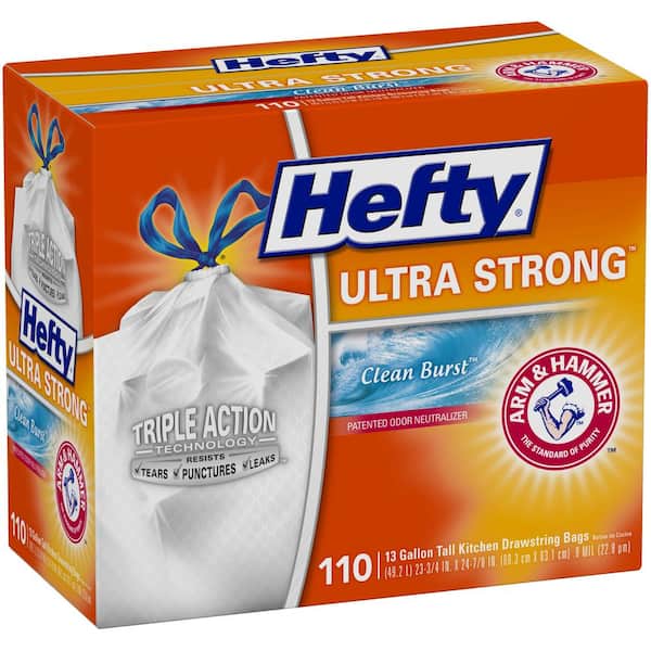 , 80 Count Hefty Ultra Strong Tall Kitchen Trash Bags 13 Gallon 160 Count Total Pack of 2 Blackout Clean Burst 