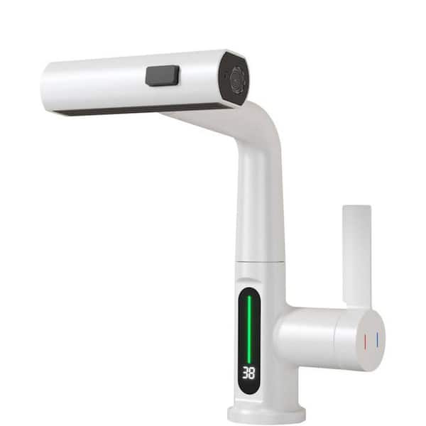 Unbranded Pull-Out Lift LED Temperature Digital Display Single Handle Single Hole Bathroom Faucet with Adjustable Height in White