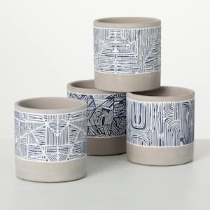 4.75 in. Blue Abstract Concrete Pots (Set of 4)