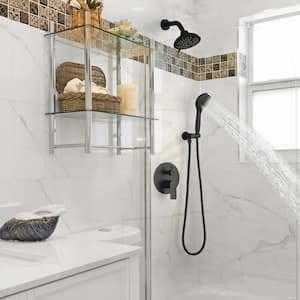 2-Spray Patterns 6 in. Wall Mount Dual Shower Heads Shower System with 3-Setting Hand Shower in Matte Black