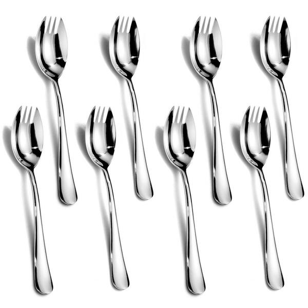 8-Pack Food-Grade Stainless Steel Sporks with 7.4 in Long Handles for Salad, Soup, Dessert, Ice Cream
