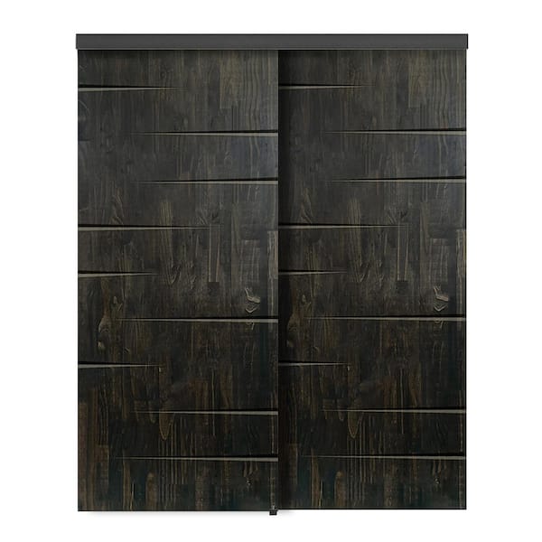 CALHOME 72 in. x 80 in. Hollow Core Charcoal Black Stained Pine Wood Interior Double Sliding Closet Doors