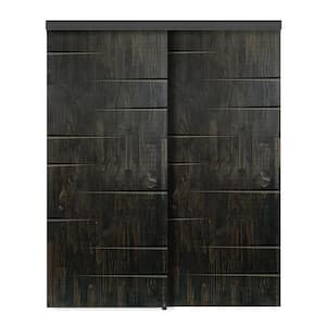 60 in. x 84 in. Hollow Core Charcoal Black Stained Pine Wood Interior Double Sliding Closet Doors