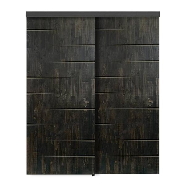 CALHOME 72 in. x 96 in. Hollow Core Charcoal Black Stained Pine Wood Interior Double Sliding Closet Doors