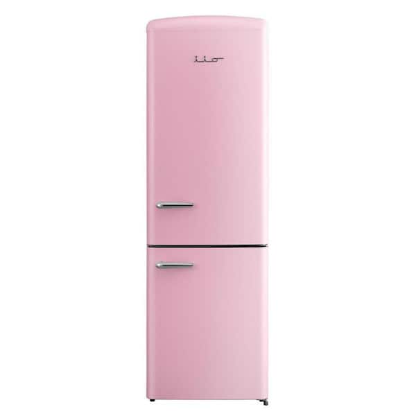 iio RR2 12 cu. ft. Retro Refrigerator Full Size Fridge with Bottom Freezer Chrome Handle Frost Free LED Multiflow 360° Pink