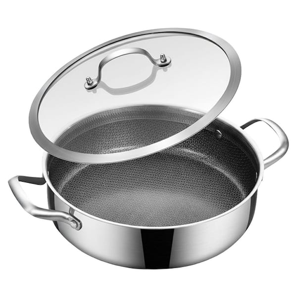 5 qt. Tri-Ply Stainless Steel Nonstick Saute Pan with Lid, Hybrid Ceramic Coating, Induction and Oven Safe