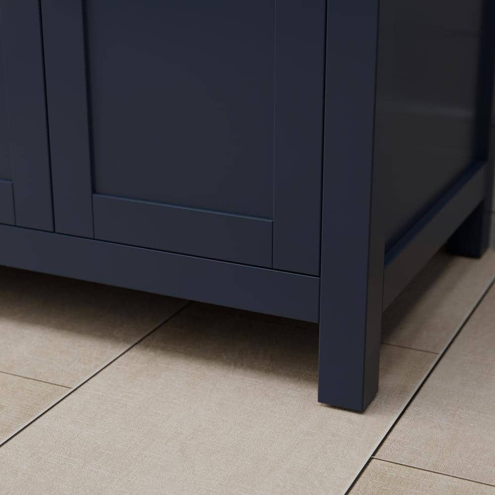 Beckett 72" Dark Blue Freestanding Double Vanity with White Marble Top