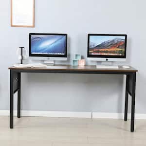 63 in. Retangular Black Brown Wood Home Office Desk Workstation Desk Writing Desk with with Metal Decorative Panel