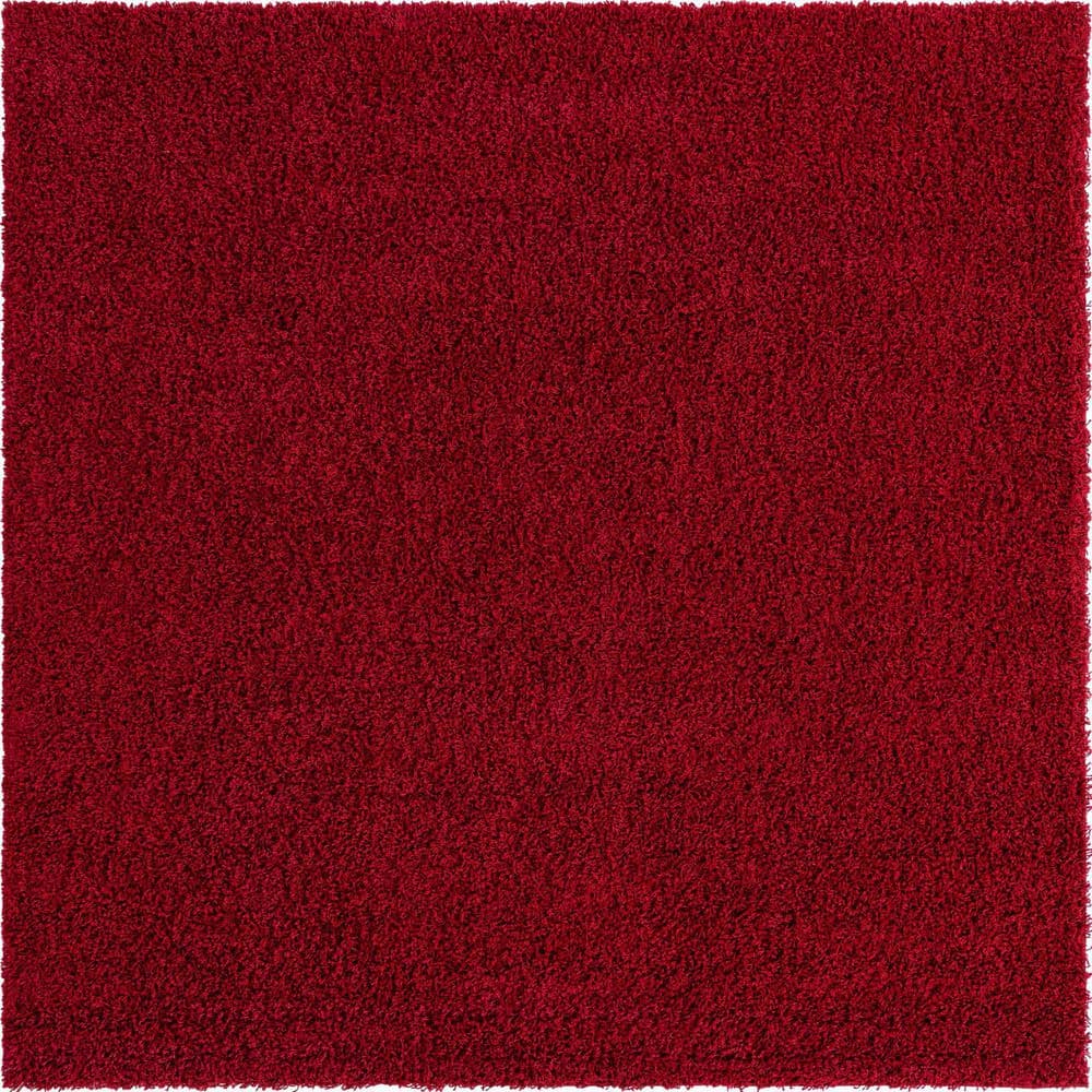 Unique Loom Solid Shag Cherry Red 8 ft. Square Area Rug 3126273 The