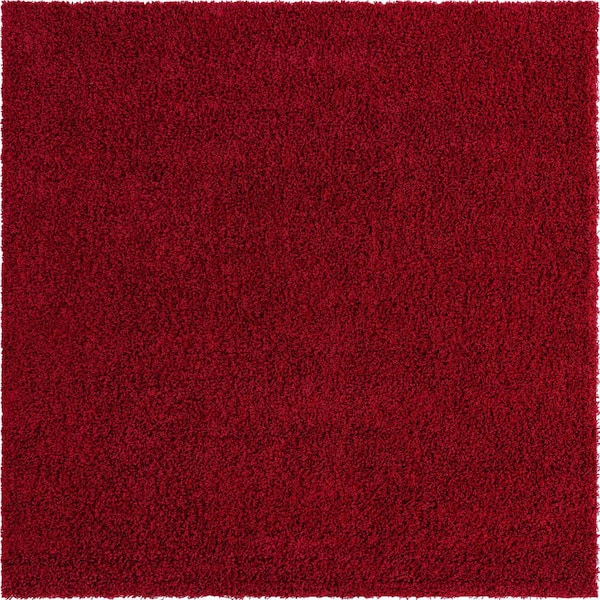 Unique Loom Solid Shag Cherry Red 8 ft. Square Area Rug