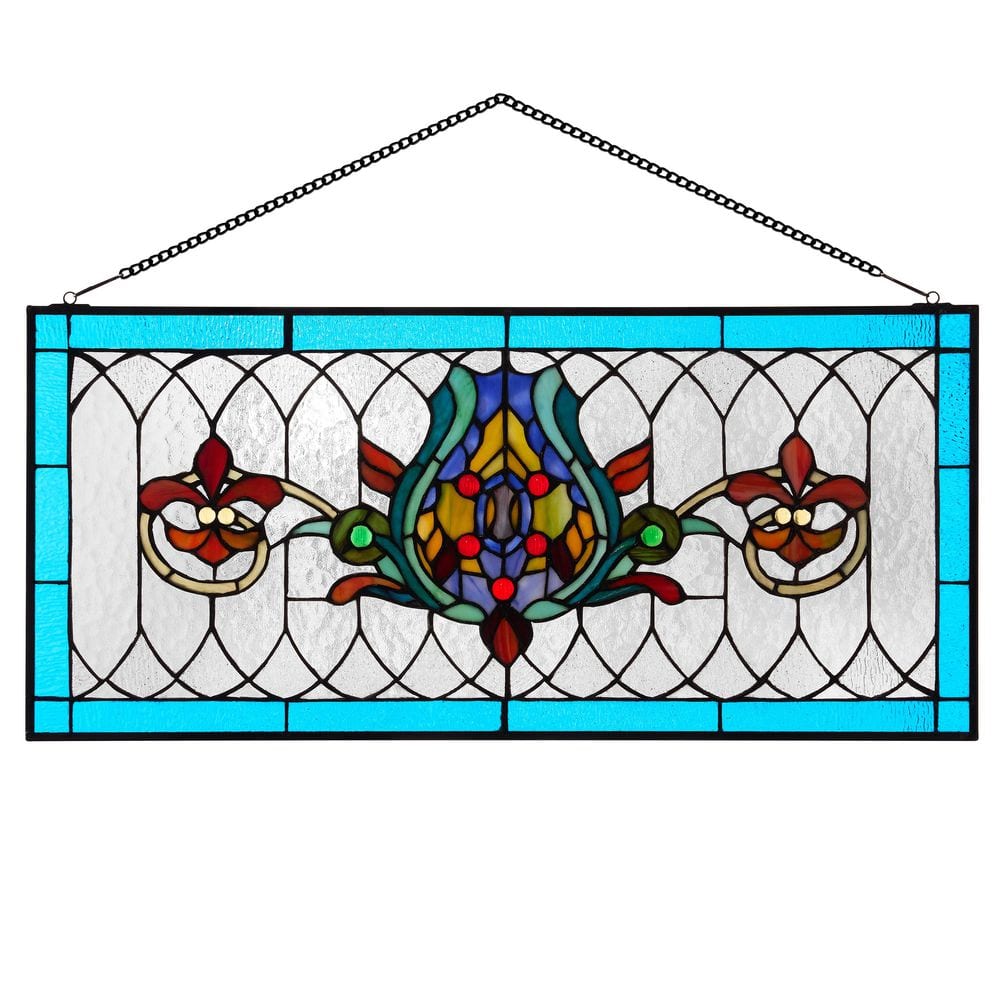 River of Goods Blue Fleur De Lis Stained Glass Pub Window Panel