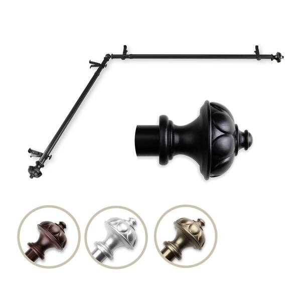 Rod Desyne 13/16" Dia Adjustable 48" to 84" Single Corner Window Curtain Rod in Black with Sierra Finials