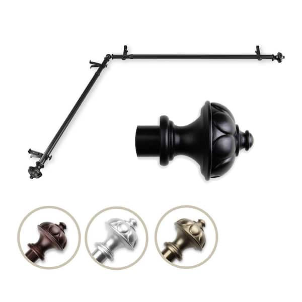 Rod Desyne 13/16" Dia Adjustable 66" to 120" Single Corner Window Curtain Rod in Black with Sierra Finials