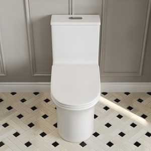 1-Piece 1.1/1.6 GPF Dual Flush Elongated Toilet 12 in. Rough in Size Floor-Mounted Toilet in White, Seat Included