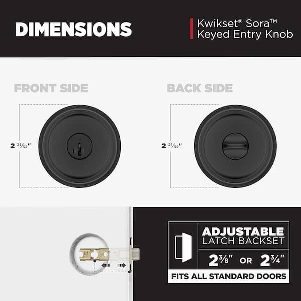 Kwikset Sora Matte Black Keyed Entry 2.19 in. Round Door Knob