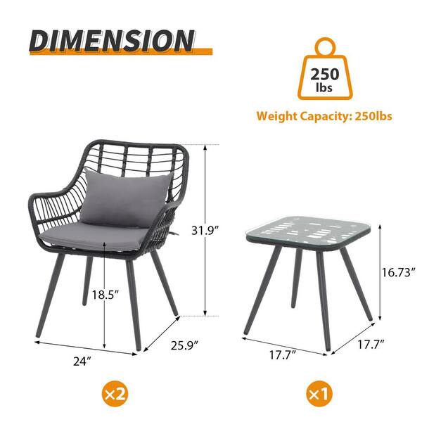 Freestyle 3-Piece Wicker Grey Outdoor Bistro Set Patio
