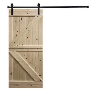 K-Bar 30 in. x 84 in. Mother Nature Unfinished Knotty Pine Wood DIY Sliding Barn Door with Hardware Kit