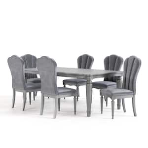 Seabliss 7-Piece Glam Rectangle Silver Wood Top Dining Room Set Seats 6