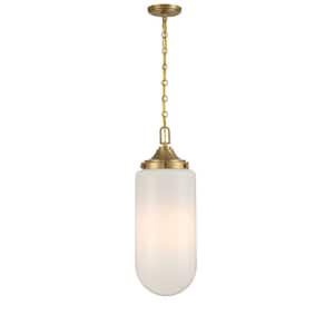 Bryant 60-Watt 3-Light Warm Brass Pendant Light with Strie Glass Shade, No Bulbs Included