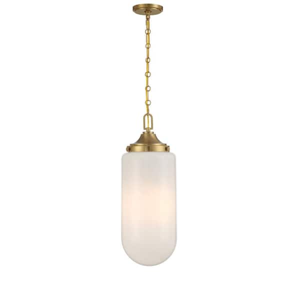 Savoy House Bryant 60-Watt 3-Light Warm Brass Pendant Light with Strie Glass Shade, No Bulbs Included
