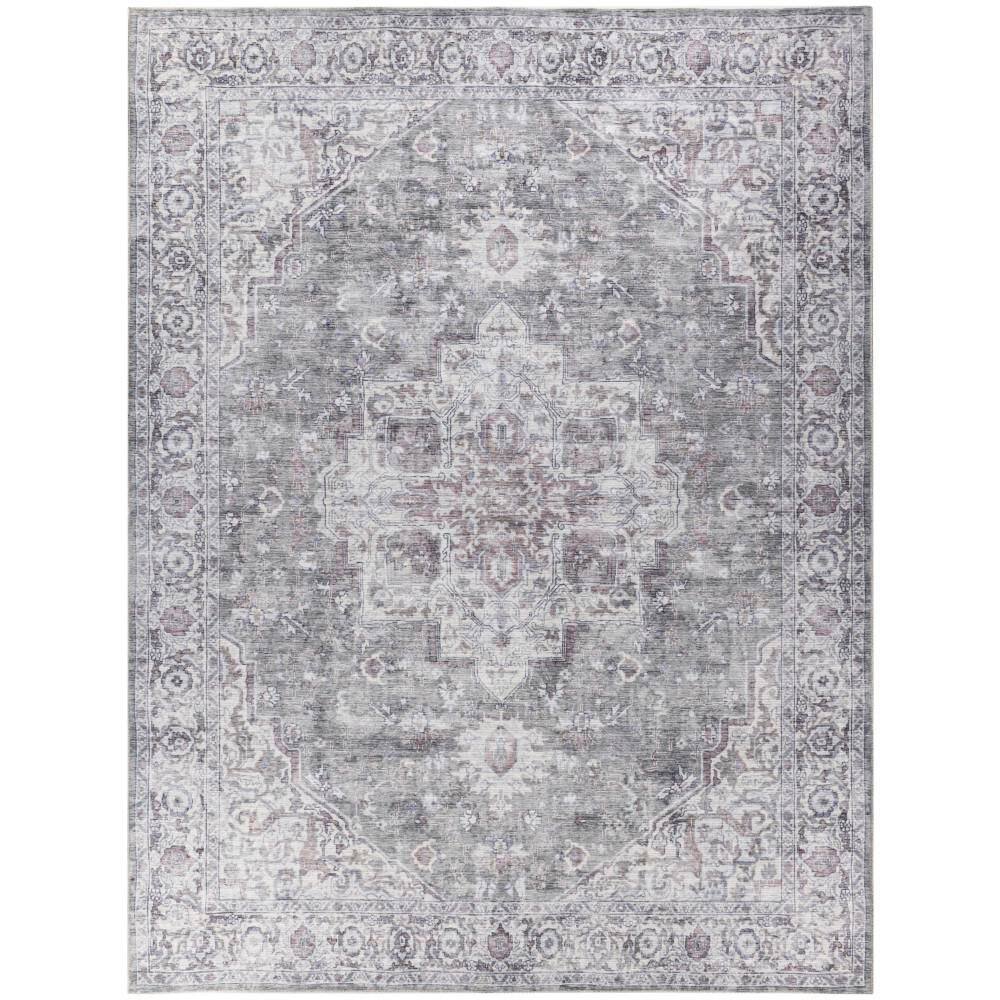 Machine Washable Series 1 Ivory Grey 9 ft. x 12 ft. Distressed Traditional 