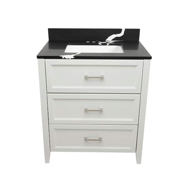 Ella Zermatt 31 in. W x 22 in. D x 36 in. H Bath Vanity in White with Quartz Stone Calacatta Black Top with White Basin