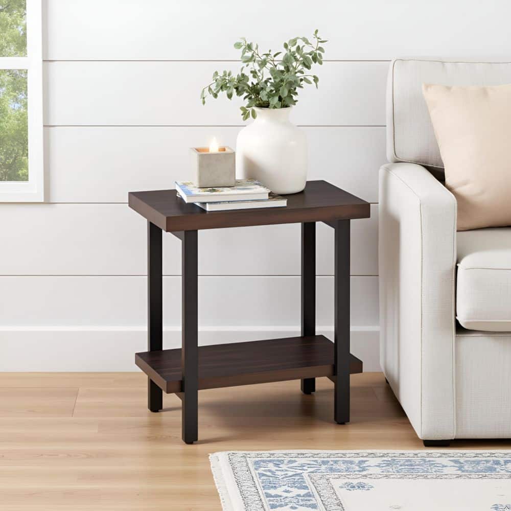 Pomona 27 in. Rustic Natural Finish Metal and Wood Rectangular End Table, Living Room Furniture, Home Decor Accent Stand - thumbnail 7