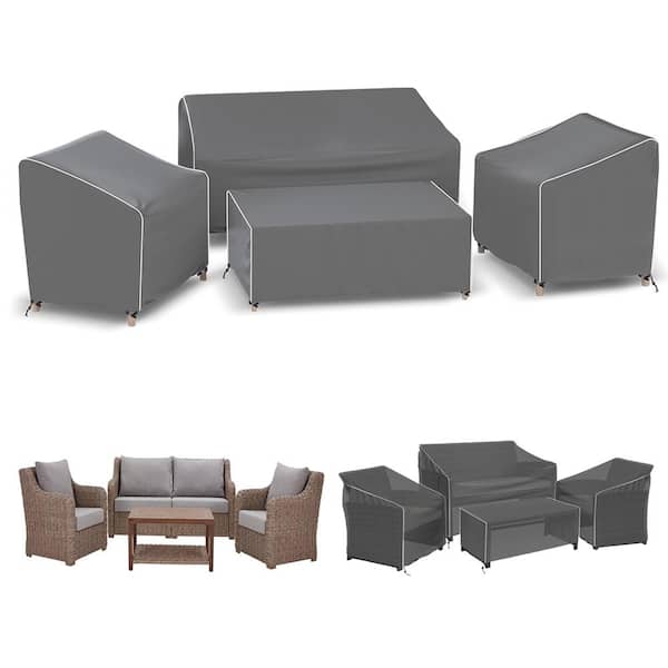 4-Piece Furniture Cover Black 420D Painted PU With White Piping