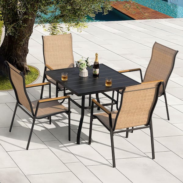 Nuu Garden Black 5-Piece Textilene and Faux Wood Square Outdoor
