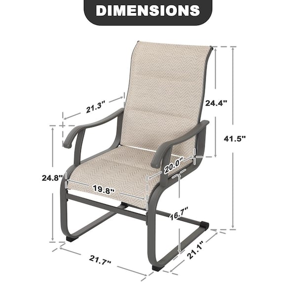 Beige Textilene Iron Outdoor Patio Dining Chairs (2-Pack)