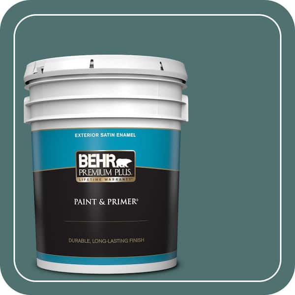 BEHR PREMIUM PLUS 5 gal. #S440-6 Tealish Satin Enamel Exterior Paint & Primer