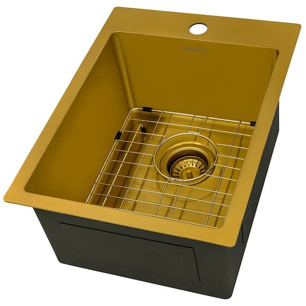 Ruvati Terraza 16 Gauge Stainless Steel 15 in. x 20 in. 1-Hole Drop-in Bar Sink in Matte Gold Satin Brass