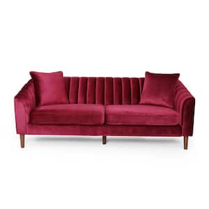 Noble House Adelia 73.25 in. Wine Solid Velvet 3-Seat Camelback Sofa ...