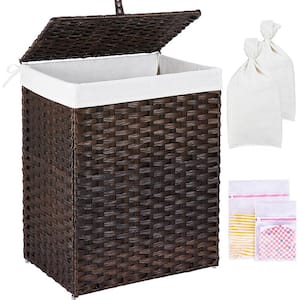 90L Rattan Laundry Basket Hamper with 2 Removable Liner Bags Brown
