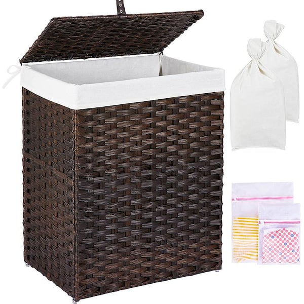 Seville Classics Lidded Rectangular Mocha Brown Collapsible Plastic Wicker  Laundry Hamper Basket with Washable Liner WEB656 - The Home Depot