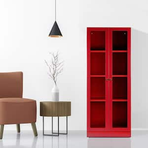 Avice 59 in. Red French Door Metal Storage Cabinet