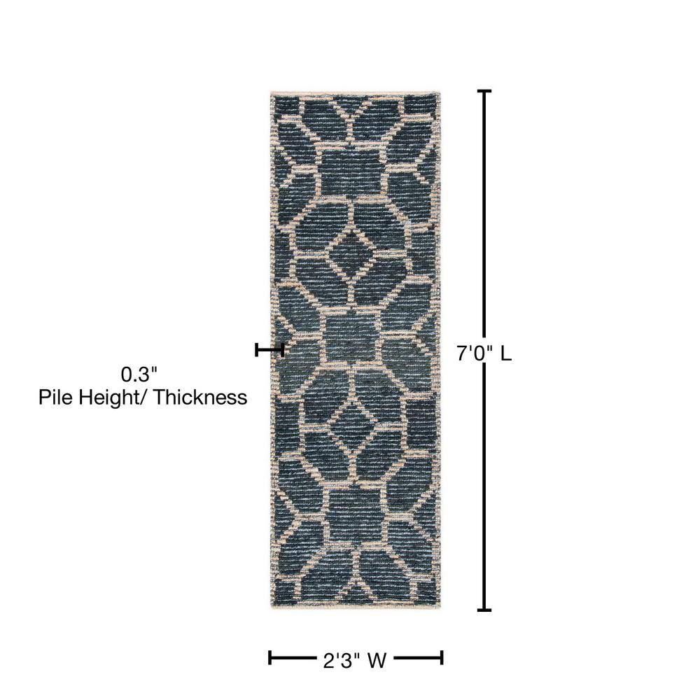 Beige and Charcoal Hand-Knotted Wool Runner Rug