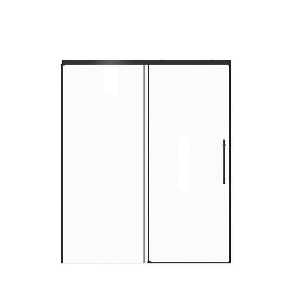 64 in. W x 72 in. H Frameless Single Sliding Shower Door in Matte Black with Clear Tempered Glass and Explosion Proof