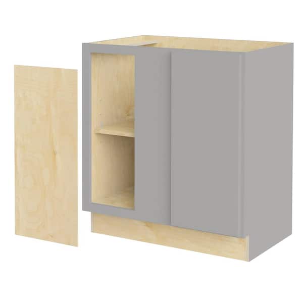 Home Decorators Collection Hargrove 30 in. W x 24 in. D x 34.5 in. H Assembled Plywood Base Blind Corner Kitchen Cabinet in Veiled Gray Soft Close