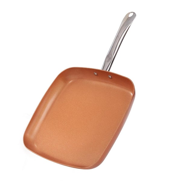 12 in. Square Ceramic Nonstick Copper Frying Pan with Lid, PFOA-Free Chef Skillet for All Stovetops