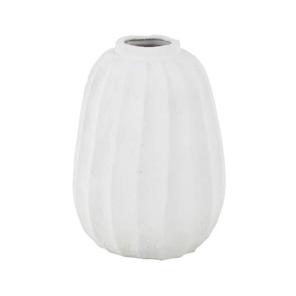 Litton Lane 23 in. White Magnesium Oxide Ceramic Urn Decorative Vase with Carved Grooves