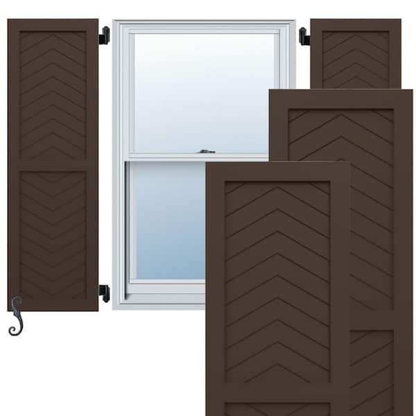 Ekena Millwork EnduraCore Two Panel Chevron Modern Style 18-in W x 69-in H Raised Panel Composite Shutters Pair in Raisin Brown