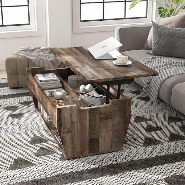 Furniture of America Anthem 41 in. Reclaimed Barnwood Rectangle Particle Board Coffee Table with Lift Top