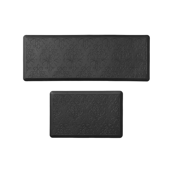 Chef Gear Marni Black 17.5 in. x 48 in. Floral Synthetic 2-Piece Kitchen Mat Set