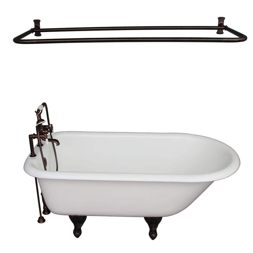 5.6 ft. Cast Iron Roll Top Bathtub Kit in White with Oil Rubbed Bronze Acce