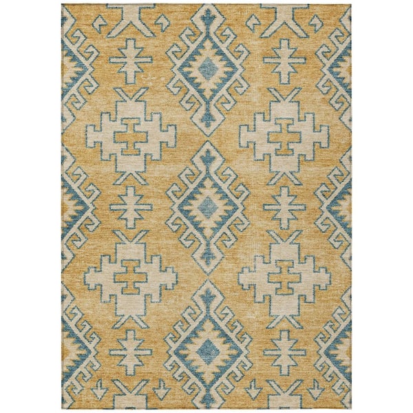 Chantille Machine Washable Indoor/Outdoor Abstract ACN3029 Gold 8 ft. x 10 ft. Area Rug