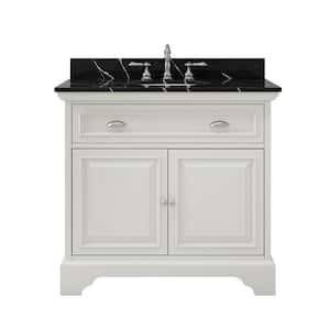 Sadie 38 in. W x 21.5 in. D x 35.35 in. H Single Sink Bath Vanity in Matte Pearl with Black Marquina Quartz Top