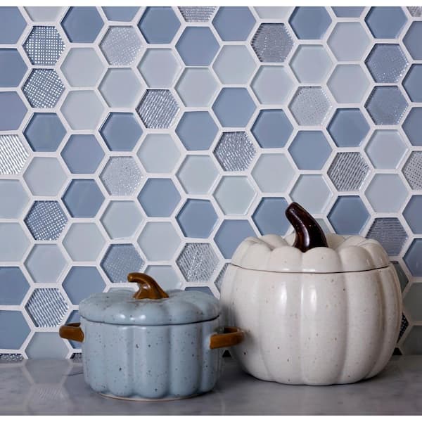 Moon Gray 11.6 in. x 12 in. Polished and Honed Hexagon Glass Mosaic Tile (5-Pack) (4.83 sq. ft./Case)